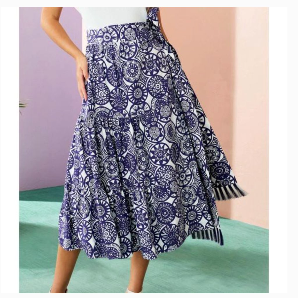 New Marie Oliver Tanya Poplin Midi Wrap Skirt In Iris Coin Size 1